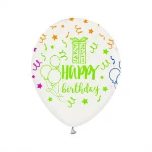Godan Happy Birthday gumový balónek 12/5 ks bílý 30mm 12cal (132GZ-HBD5)