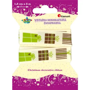 Stuha Titanum Craft-Fun Series Xmas gifts print ecru 15mm 3m (363074)