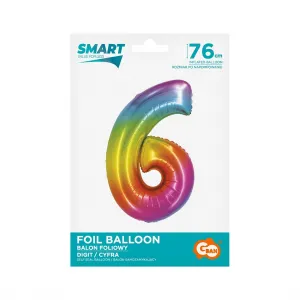 Fóliový balónek Godan Smart number 6 rainbow 76cm (CH-STC6)