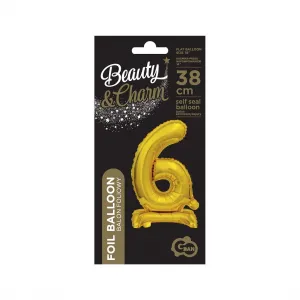 Fóliový balónek Godan číslo 6 stojící 38 cm, zlatý (BC-AZT6)