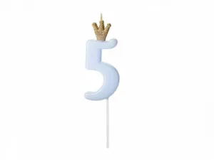 Narozeninová svíčka Partyydeco číslo 5, světle modrá, 9,5 cm (SCU6-5-001J)