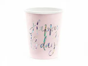 Jednorázový kelímek Partydeco Happy Birthday!, světle pudrově růžový (1 balení / 6 ks) 220 ml (KPP63-081PJ-EU1)