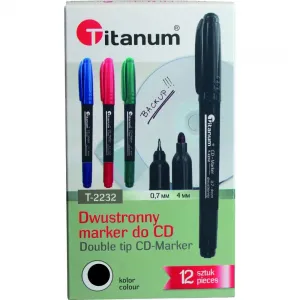 Popisovač Titanum CD 2 hroty: 0,7 mm/4 mm černý (T-2232)