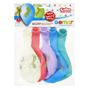 PREMIUM zlatý metalický jednorožec gumový balónek 5 ks mix 330 mm 13cal (GS120/ZJ)