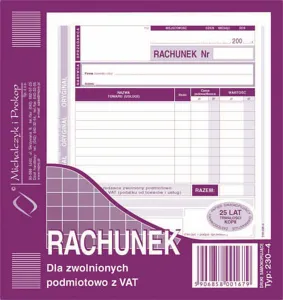 Ofsetový tisk Michalczyk i Prokop Rachunek pro osvobozené subjekty s DPH 2/3 A5 80k. (230-4)