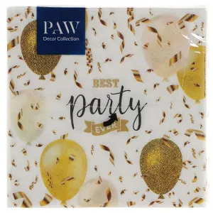 Ubrousky Paw Lunch Elegant Balloons - bílé a zlaté 330 mm x 330 mm (SDL150700)
