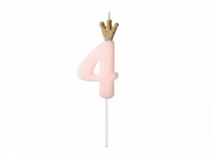 Partyydeco Narozeninová svíčka číslo 4, světle růžová, 9,5 cm (SCU6-4-081J)