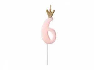 Narozeninová svíčka Partyydeco Number 6, světle růžová, 9,5 cm (SCU6-6-081J)