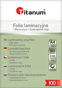 Laminovací fólie Titanum A4 - čirá 80 mikrometrů. 216 mm x 303 mm
