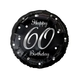 Fóliový balónek Godan Happy 60th Birthday, černý, 18cal stříbrný potisk (FG-O60S)