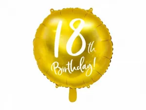 Fóliový balónek Partydeco k 18. narozeninám, zlatý 45 cm a 18 palců (FB24M-18-019)