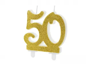 Narozeninová svíčka Partydeco číslo 50, zlatá 7,5 cm (SCU5-50-019)