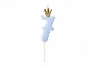 Narozeninová svíčka Partyydeco číslo 7, světle modrá, 9,5 cm (SCU6-7-001J)