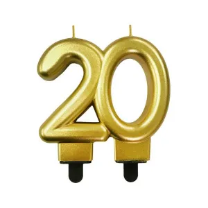 Narozeninová svíčka Godan číslo 20, zlatá metalíza, 8,0 cm (PF-SCZ20)