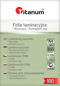 Laminovací fólie Titanum A4 - průhledná 100mic. 216 mm x 303 mm