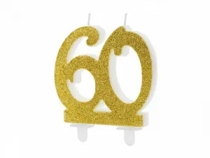 Narozeninová svíčka Partydeco číslo 60, zlatá 7,5 cm (SCU5-60-019)