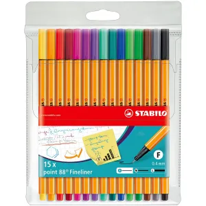 Inkoustové pero Stabilo, mix 0,4 mm, 15 barev (88/15)