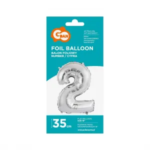 Fóliový balónek Godan číslo 2 stříbrný 35 cm 16 palců (FG-C35S2)