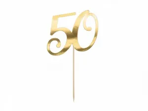Dekorace na dort Partydeco Dortová hlavice 50, zlatá, 20,5 cm (KPT62-50-019)