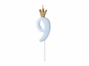 Narozeninová svíčka Partyydeco číslo 9, světle modrá, 9,5 cm (SCU6-9-001J)
