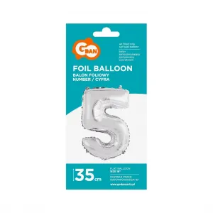 Fóliový balónek Godan číslo 5 stříbrný 35 cm 16 palců (FG-C35S5)