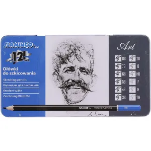 Art Flamingo Line technické tužky 8B-2H 12ks kovová krabička