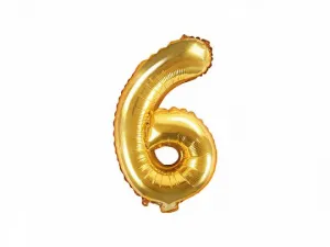 Fóliový balónek Partydeco číslo 6 zlatý 14cal (FB10M-6-019)
