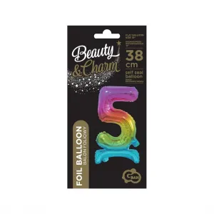 Fóliový balónek Godan číslo 5 stojící 38 cm, duhový (BC-ATT5)