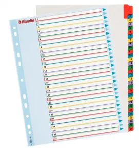 Číselný blok Esselte Mylar maxi A4 mix barev 160g 31k 1-31 (100210)