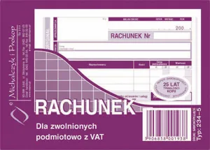 Ofsetový tisk Michalczyk i Prokop Rachunek uproszczony dla zwolnionych z VAT A6 80k. (234-5)