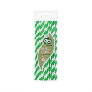 Papírová brčka Godan, lámavá, zelené pruhy 6x200mm/12ks. 12 ks (RP-LZ12)
