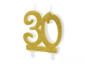 Narozeninová svíčka Partydeco číslo 30, zlatá 7,5 cm (SCU5-30-019)