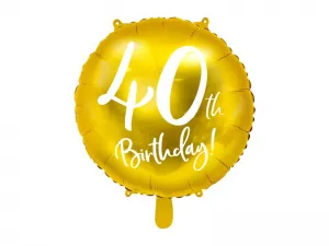 Fóliový balónek Partydeco ke 40. narozeninám, zlatý 45 cm a 18 palců (FB24M-40-019)