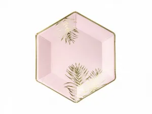 Partydeco jednorázový talíř Leaves, světle růžový, průměr 230 mm, 6 ks (TPP54-081J)